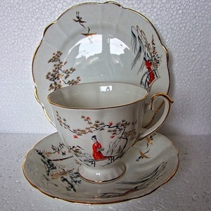 Vintage Art Deco . Winsor "Eastern Melody"  Bone China Tea Trio