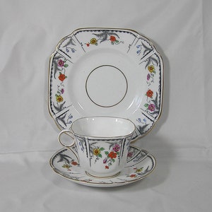 Melba Bone China Art Deco Tea Cup, Saucer and Side Plate Made In England