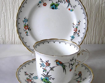 Art Deco Vintage Bone China Art Deco Bird of Paradise Pattern Tuscan Bone China Tea Trio Set  World Wide Shipping