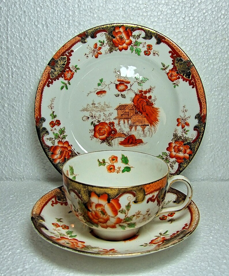 Antique Royal Doulton Temple Pattern Tea Trio Etsy