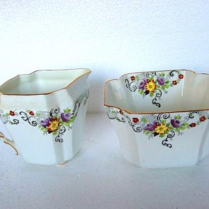 Vintage Art Deco Victoria Fine China  Floral Pattern  Sugar Bowl  and Cream Jug