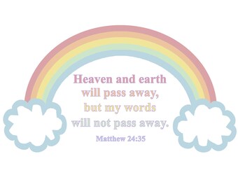 Christian Nursery Printable Art Rainbow Biblical Bible Verse Digital Download Faith Based Baby Room