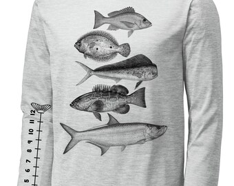 Ocean Fish Shirt (Saltwater fishing) With Ruler To Measure Fish-Unisex