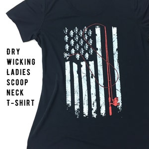 Ladies Scoop Neck Fishing Flag T-shirt Dry Wicking image 1