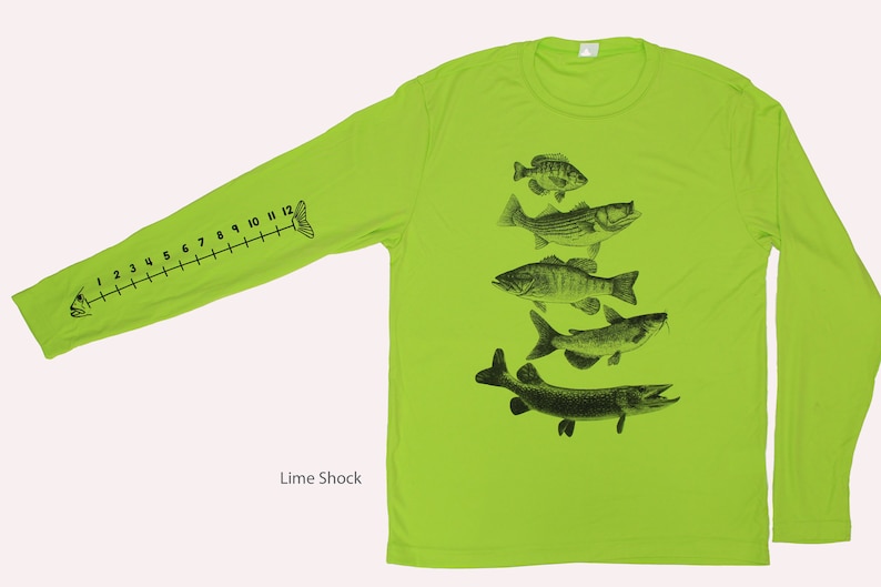 Dry Wicking Fishing Shirt With Ruler To Measure Fish-Unisex-Freshwater Fish Lime Shock