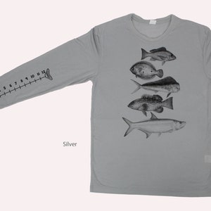 Ocean Fish Shirt Saltwater fishing With Ruler To Measure Fish-Unisex Silver Dry Fit