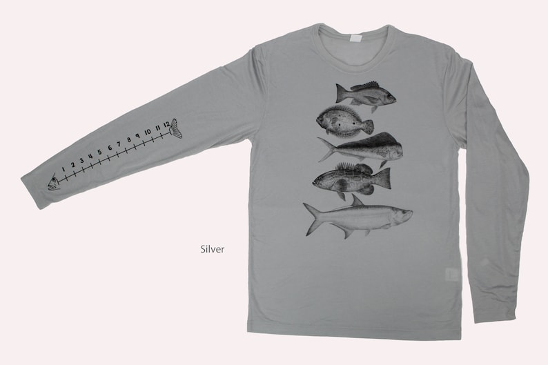 Ocean Fish Shirt Saltwater fishing With Ruler To Measure Fish-Unisex Silver Dry Fit