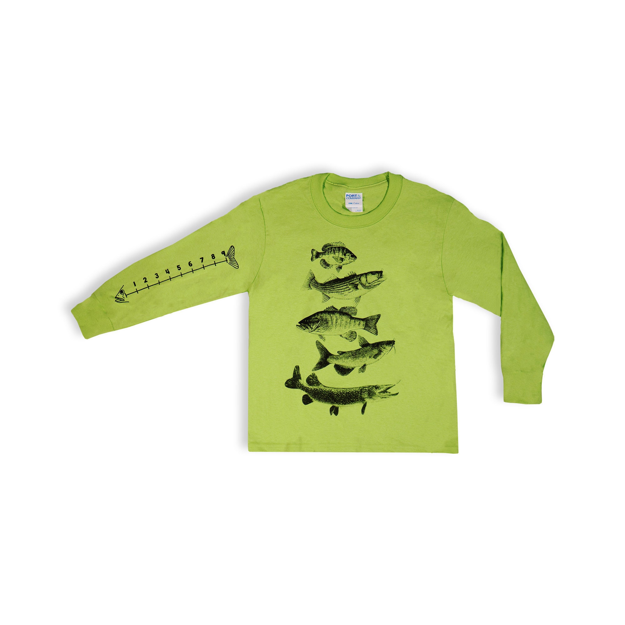 Cotton Kids Fishing Shirt With Ruler to Measure Fish Youth Sizes 