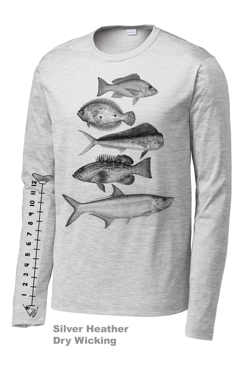 Ocean Fish Shirt Saltwater fishing With Ruler To Measure Fish-Unisex SilverHeatherDryFit