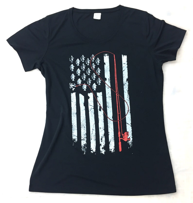 Ladies Scoop Neck Fishing Flag T-shirt Dry Wicking image 3