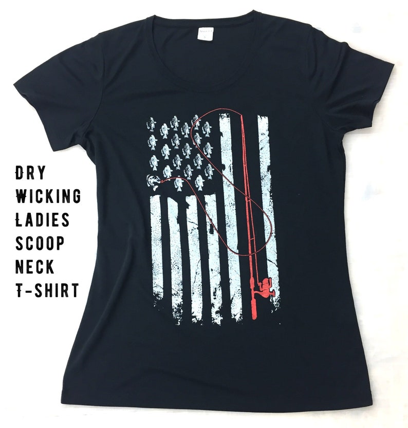 Ladies Scoop Neck Fishing Flag T-shirt Dry Wicking image 1