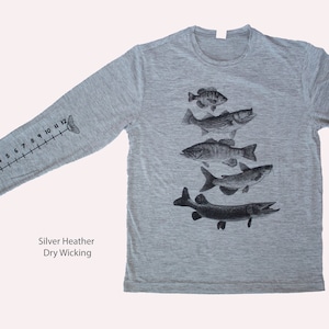 Dry Wicking Fishing Shirt With Ruler To Measure Fish-Unisex-Freshwater Fish Silver Heather