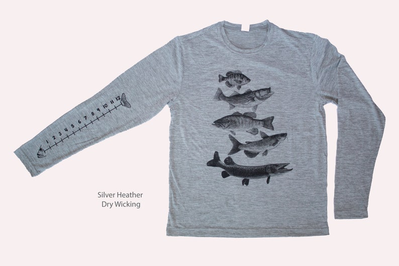 Dry Wicking Fishing Shirt With Ruler To Measure Fish-Unisex-Freshwater Fish Silver Heather