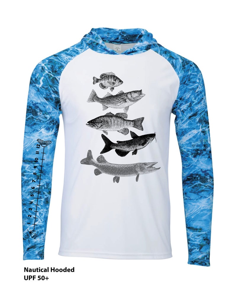 Dry Wicking Fishing Shirt With Ruler To Measure Fish-Unisex-Freshwater Fish NauticalHoodedUPF50+