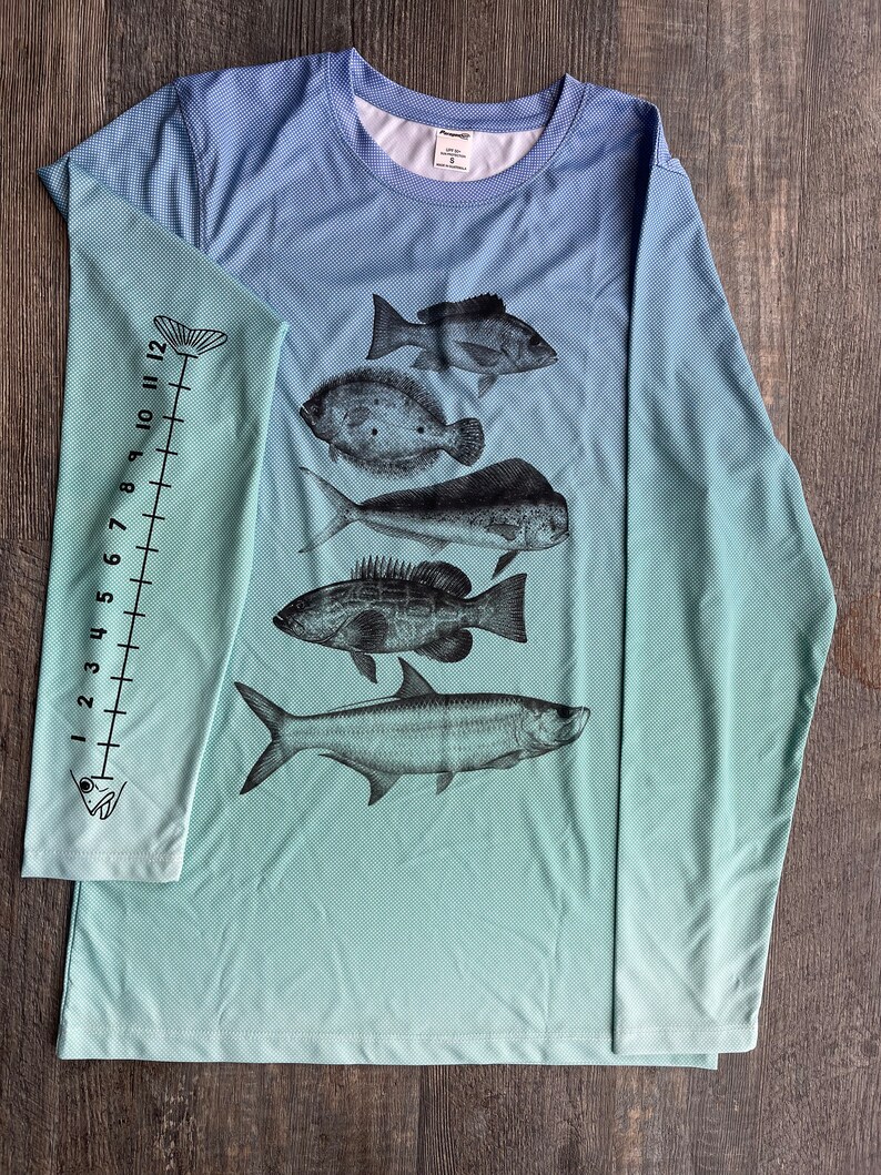 Ocean Fish Shirt Saltwater fishing With Ruler To Measure Fish-Unisex BlueMist LightTeal