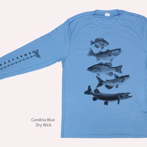 Dry Wicking Fishing Shirt With Ruler To Measure Fish-Unisex-Freshwater Fish Carolina Blue