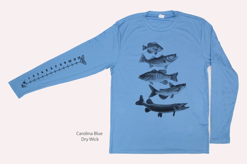 Dry Wicking Fishing Shirt With Ruler To Measure Fish-Unisex-Freshwater Fish Carolina Blue