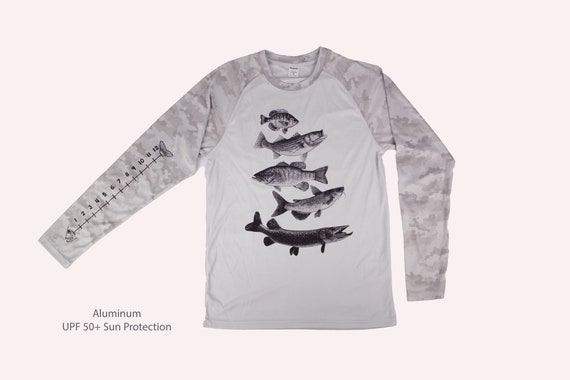  Fishing Shirt With Ruler To Measure Men's Unisex Long sleeve T  shirts (Medium, White) : Handmade Products