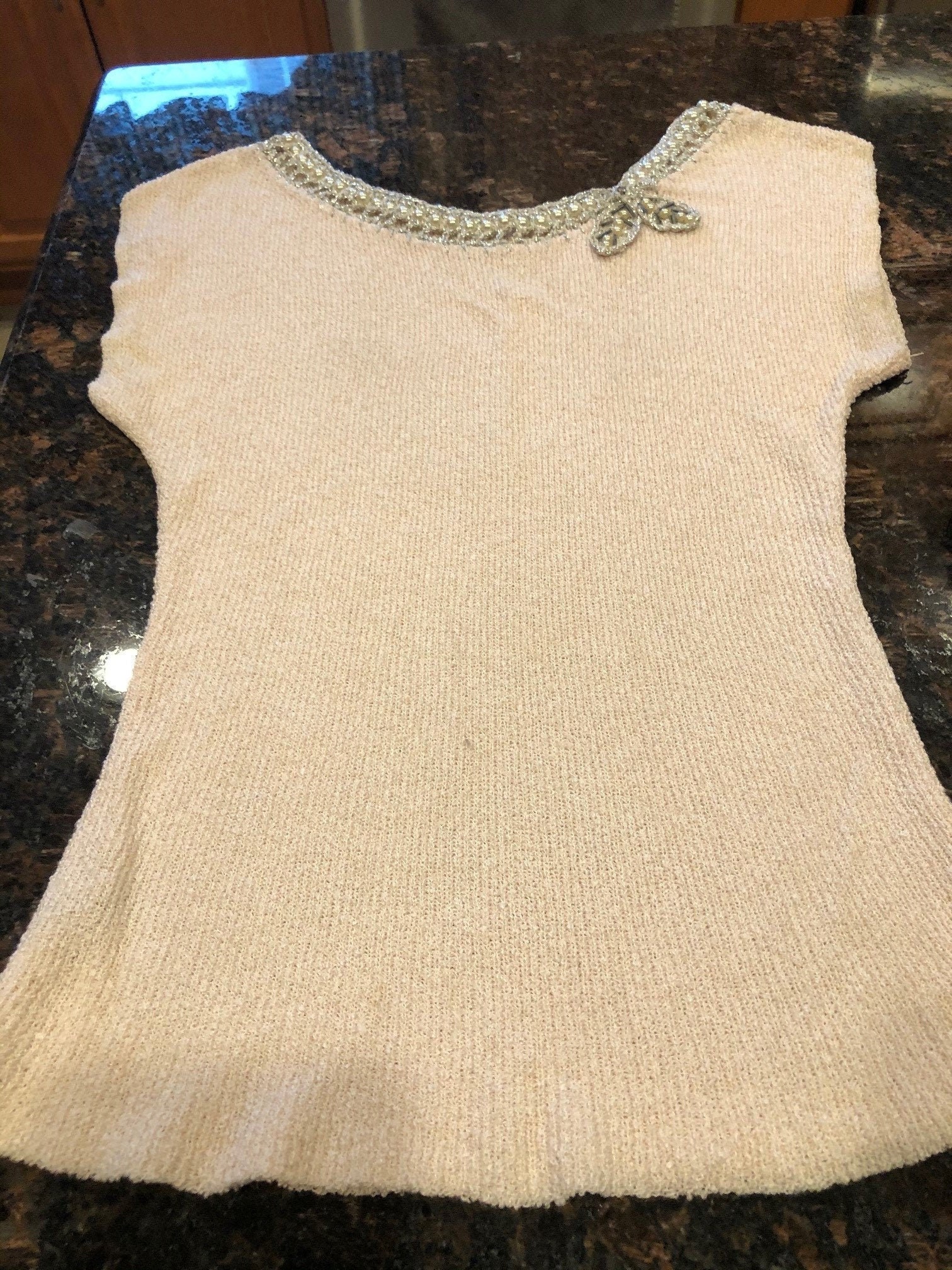 Vintage Cream Colored Knit Sweater with Embellished Neckline Etsy