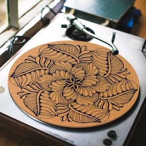 Leaf Mandala Turntable Slipmat - Cork turntable mat - DJ Slip mat