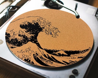 Turntable Slipmat -  The Great Wave Cork turntable mat - DJ Slip mat