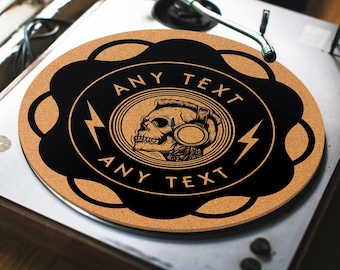 Personalised Cork Skull Turntable Slipmat - Cork turntable mat - DJ Slip mat