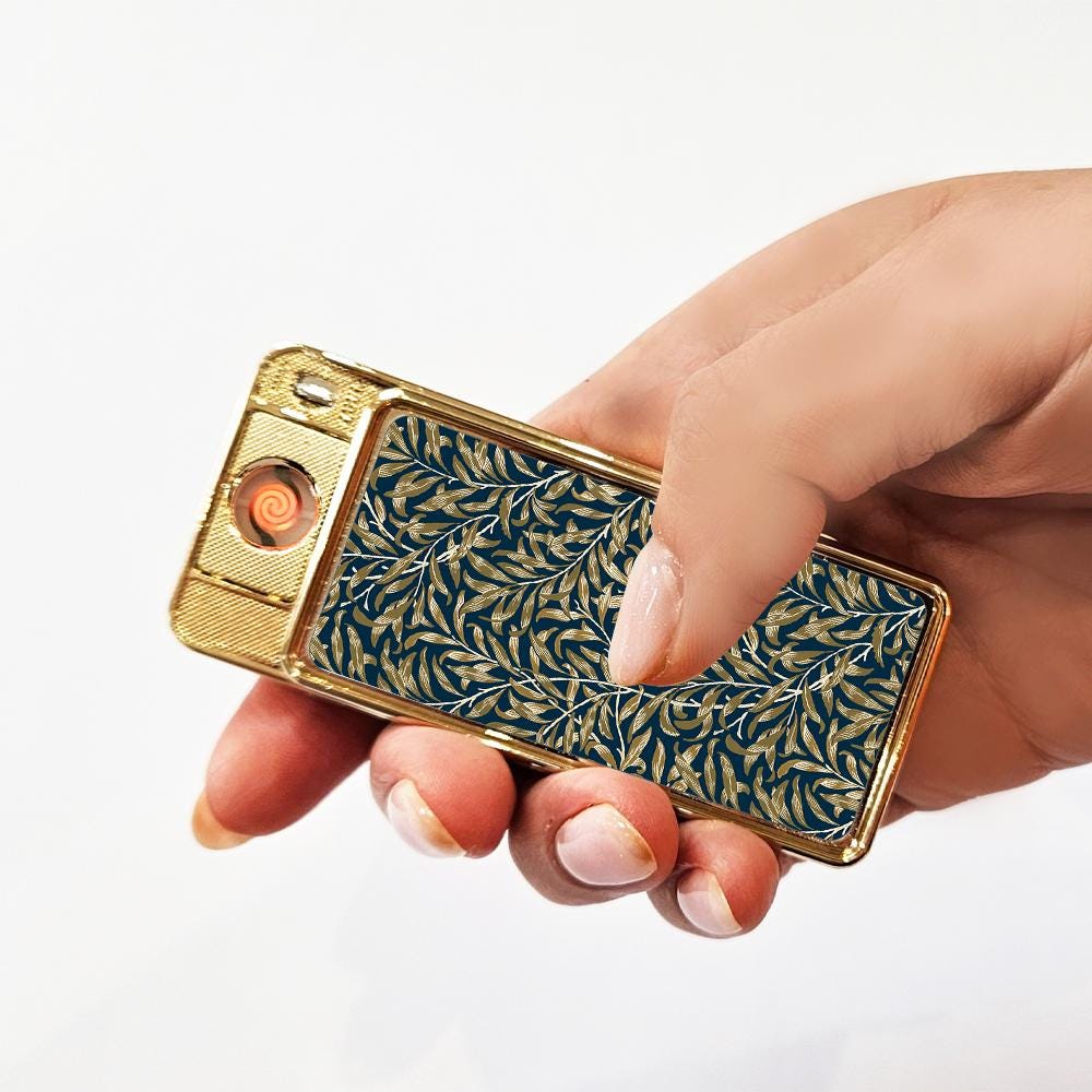 Willow Bough Electric Rechargeable Lighter Vintage Cute Birds Ornament By William Morris Art Golden Silver Cigarette Lighter Gift for her