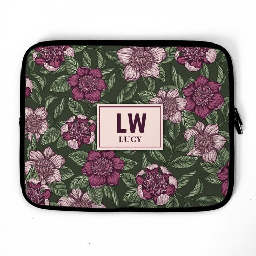 Personalized Hand Drawn Floral Laptop Sleeve Personalised Etsy
