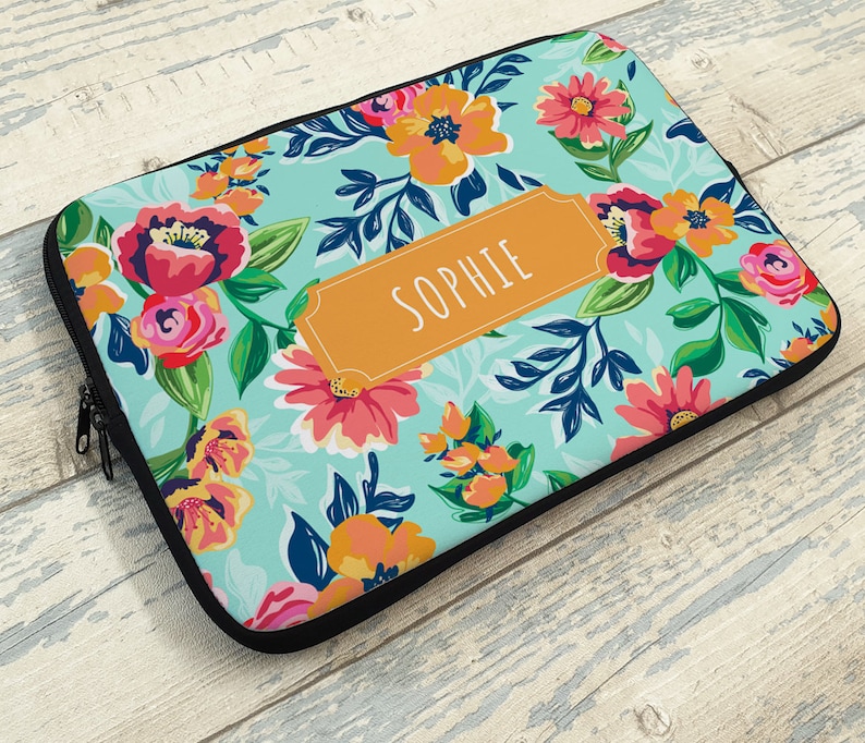 Personalized Floral Laptop Sleeve personalised laptop case Etsy