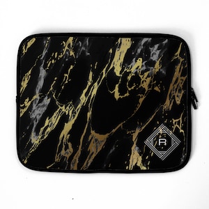 Black & Gold Monogram Personalized Laptop Sleeve, laptop case, monochrome Print, laptop sleeve, laptop bag, Fits ALL Laptops