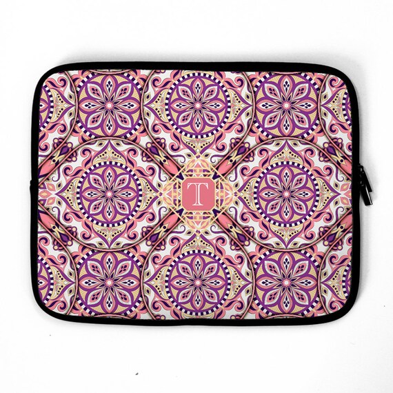Ornate Pink Mandala Monogram Personalized Laptop Sleeve, mustard laptop case, laptop sleeve, laptop bag, Fits ALL Laptops