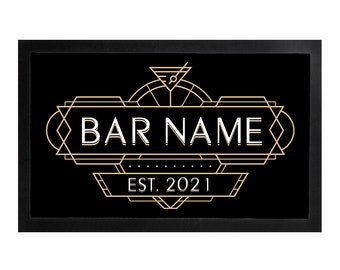 Personalised Art Deco Bar Runner - Any name - Sleek Black Design - cocktail Home Bar runner Mat