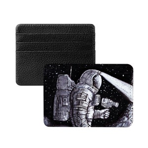 Lost in Space Sketch porte-cartes - Porte-cartes de visite en cuir végétalien, portefeuille, porte-cartes, étui rigide, portefeuille fin, carte de crédit cadeau
