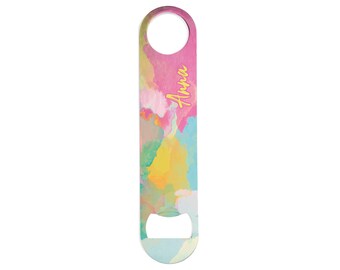 Personalised Watercolour Bar Blade Bottle Opener - Steel - Heavy Duty - Bartender Speed Opener
