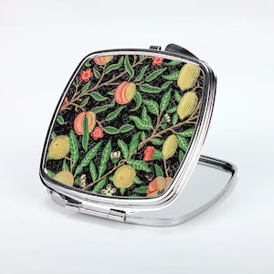 Fruit Black Compact Mirror William Morris Pocket Mirror wedding Keepsake Gold & Silver Bridesmaids Gifts, Floral Art Deco Vintage Mirror