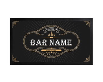 Personalised Industrial Bar Runner - Any name - Sleek Black Design - cocktail Home Bar runner Mat