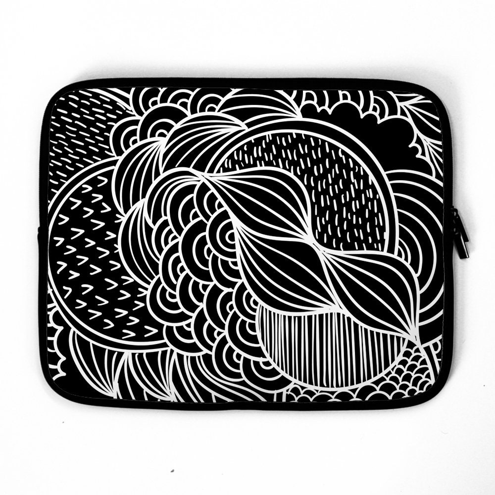 Black Pattern Fancy Laptop Sleeve, laptop case, laptop sleeve, laptop bag, MacBook, iPad, FITS ALL LAPTOPS