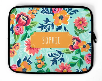 Personalized Floral Laptop Sleeve, personalised laptop case, monochrome Print, laptop sleeve, laptop bag, Fits ALL Laptops