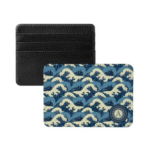 Titular de la tarjeta de crédito de las ondas japonesas Cartera de cuero vegano Titular de la tarjeta de visita, Cartera, Titular de la tarjeta, Estuche rígido, Cartera delgada, regalo personalizado