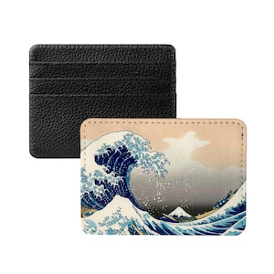 Portafoglio porta carte di credito The Great Wave, porta biglietti da visita in pelle vegano, portafoglio, portacarte, custodia rigida, portafoglio sottile, regalo ragazzo e ragazza