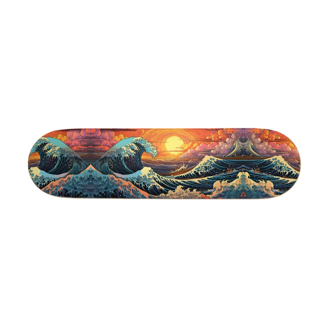 The Great Wave off Kanagawa Sunset Printed Skateboard Deck or