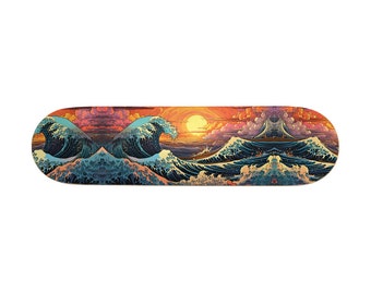 The Great Wave off Kanagawa Sunset Printed Skateboard Deck or Decal / Skin / Remastered