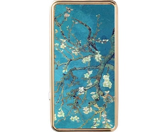 Almond Blossom Blue Electric Vintage Lighter Vincent Van Gogh Art Golden Silver Metal Lighter Floral Accessory Gift For Her Rechargeable