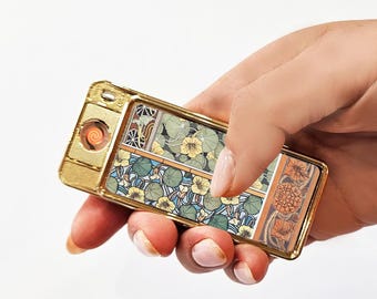 Capucine Vintage Electric Rechargeable Lighter Vintage Vincent Van Gogh Art Golden Silver Metal Lighter Floral Accessory Gift For Her