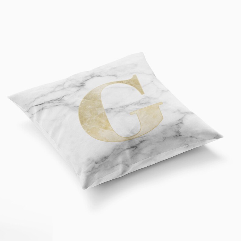 White Marble Monogram Cushion Cover Double Sided Printed Etsy