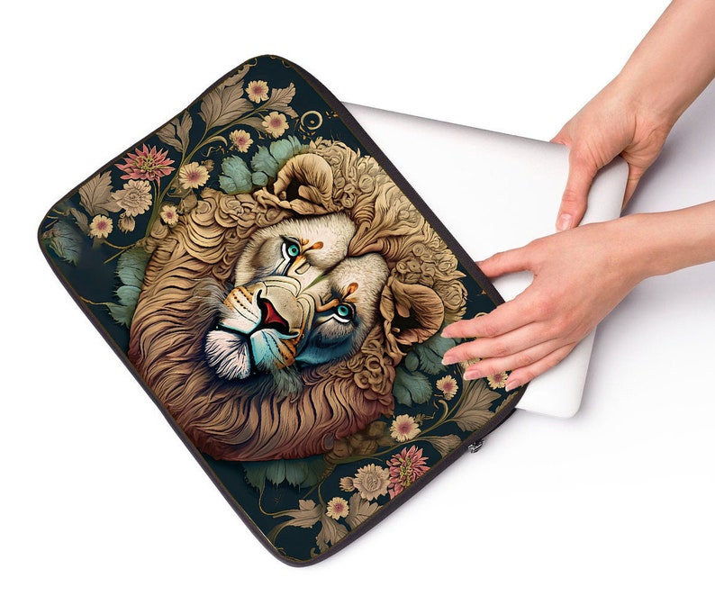 Designer MacBook Air William Morris Style Case, Arts & Crafts Premium Laptop MacBook Pro Sleeve, MacBook Air 13 inch, 15 inch sleeve Lion image 2