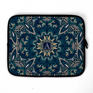 Dark Mandala Monogram Personalized Laptop Sleeve, mustard laptop case, laptop sleeve, laptop bag, Fits ALL Laptops