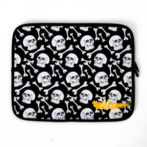 Personalized Skull & Crossbones Pattern Laptop Sleeve, name laptop case, device sleeve, laptop bag 10&quot; 13&quot; 14&quot; 15&quot; 16&quot;