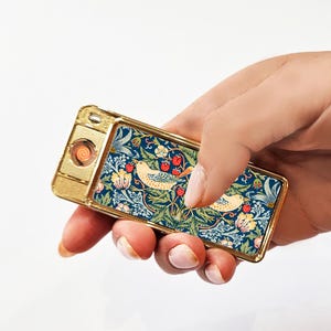 Strawberry Thief Electric Lighter Vintage By William Morris Art Golden Silver Cigarette Lighter For Her Rechargeable Cute Birds Ornament