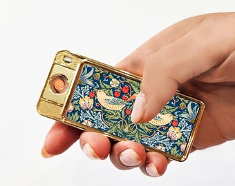 Strawberry Thief Electric Lighter Vintage By William Morris Art Golden Silver Cigarette Lighter For Her Rechargeable Cute Birds Ornament